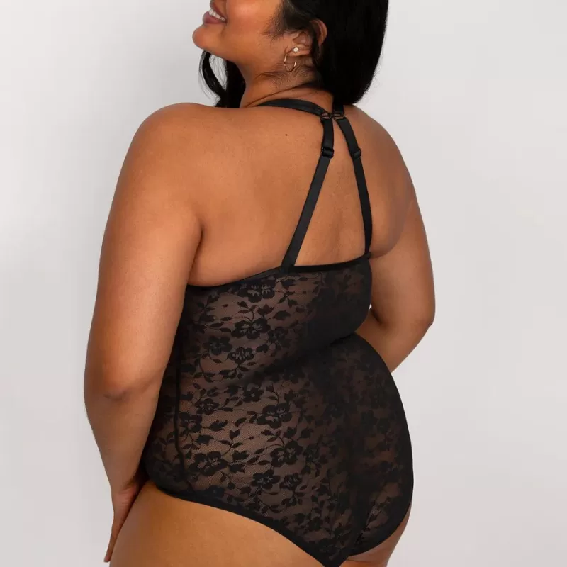 Curvy Couture No-Show Lace Bodysuit Black