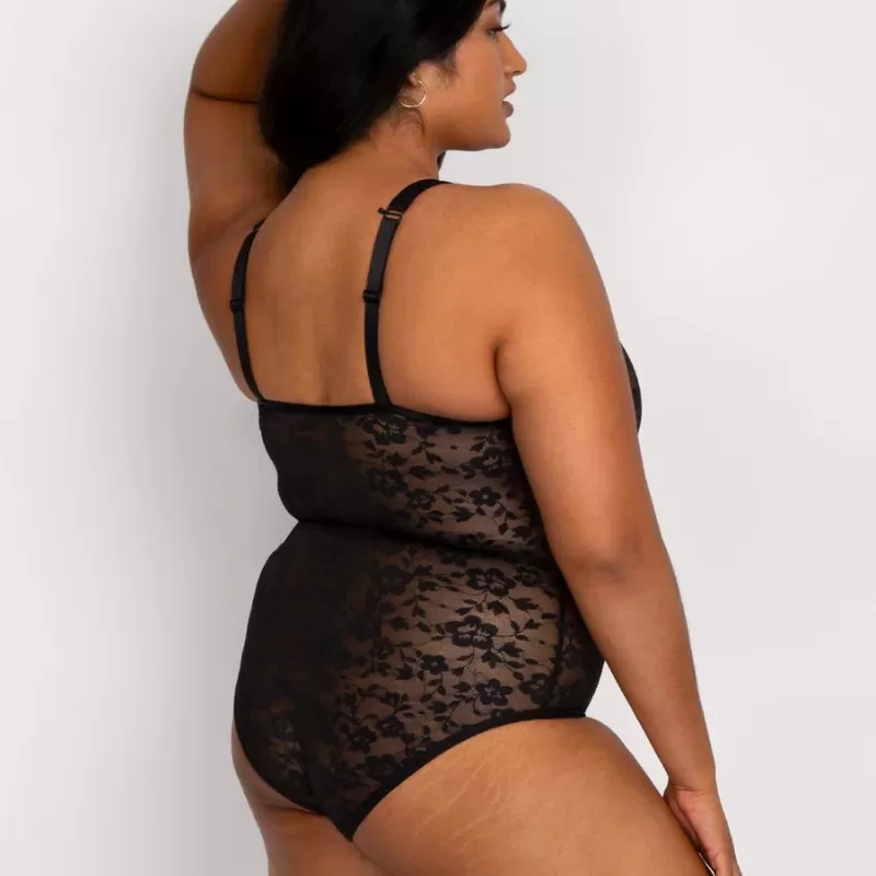 Curvy Couture No-Show Lace Bodysuit Black