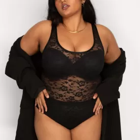 Curvy Couture No-Show Lace Bodysuit Black