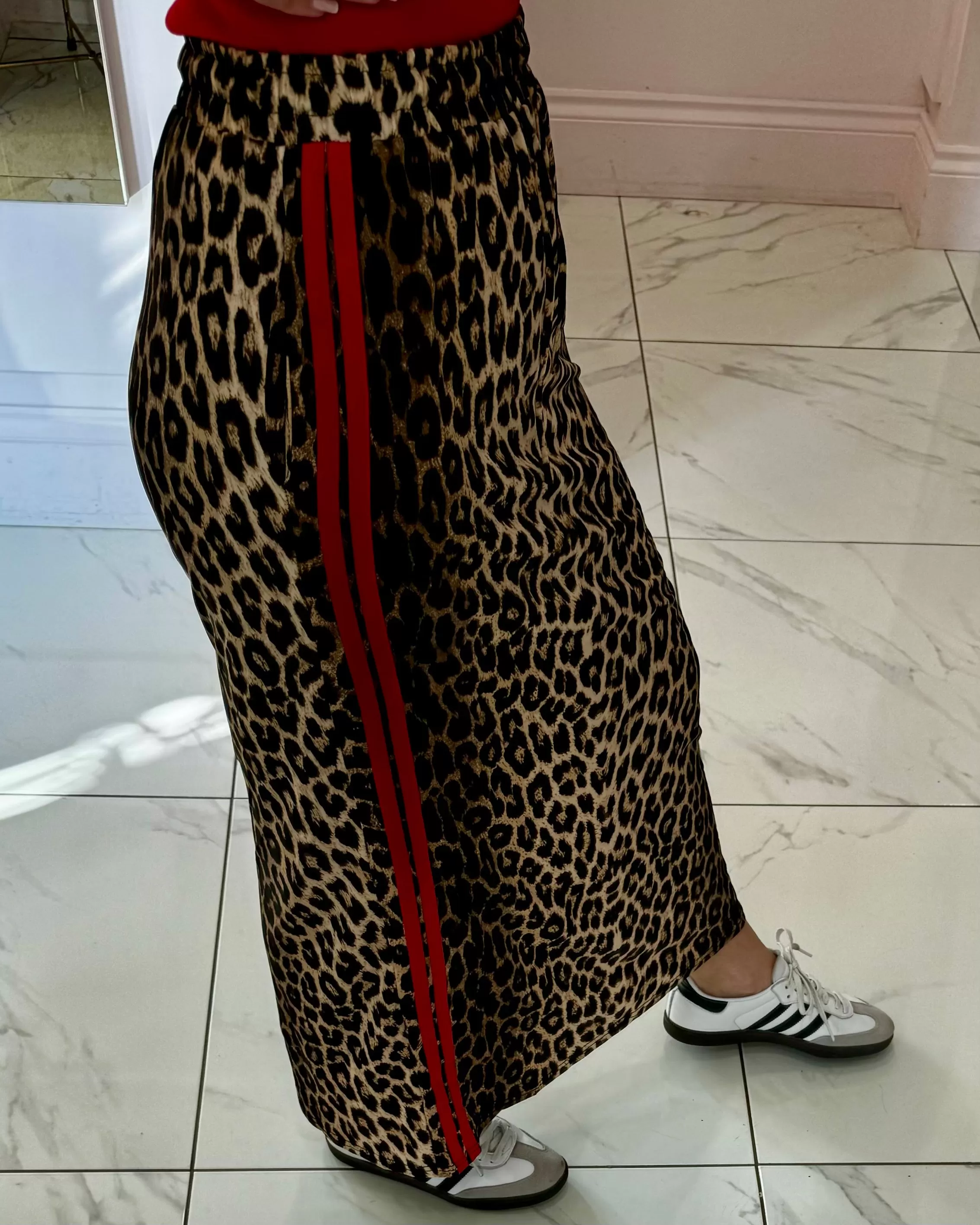 Dee Leopard Maxi Skirt With Stripe Detail