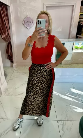 Dee Leopard Maxi Skirt With Stripe Detail