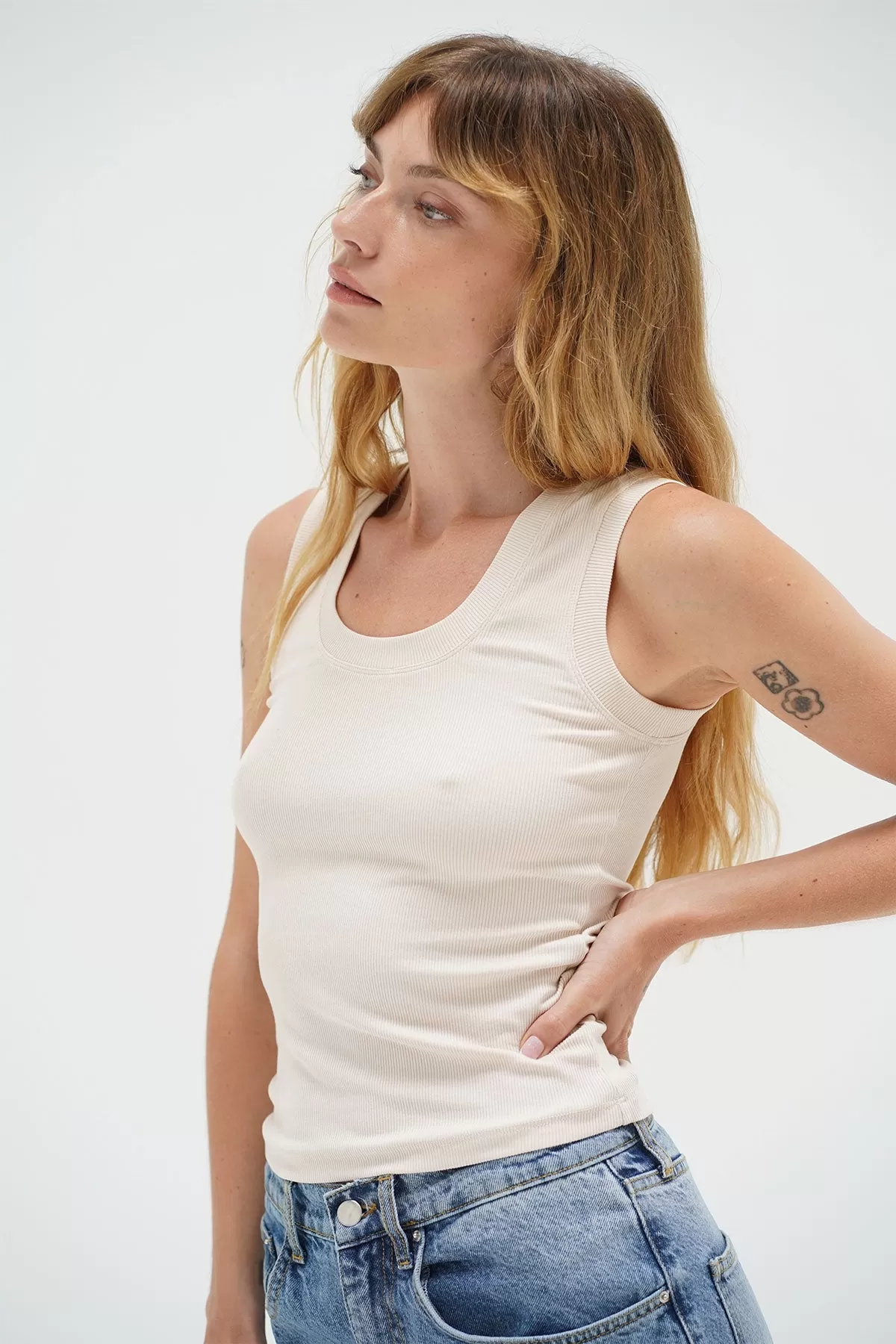 Deep U Ribbed Tank - Bone