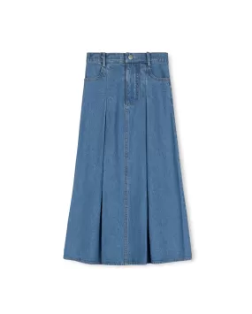 Denim Front Kick Pleat Maxi Skirt