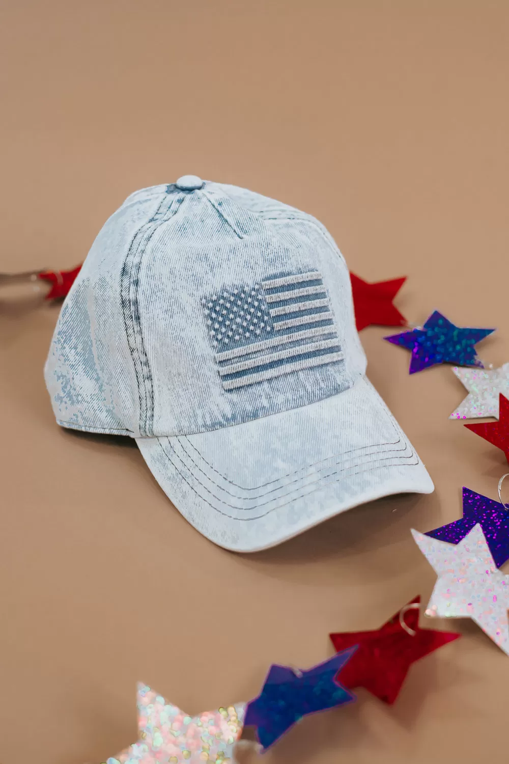 Embossed American Flag Denim Baseball Cap