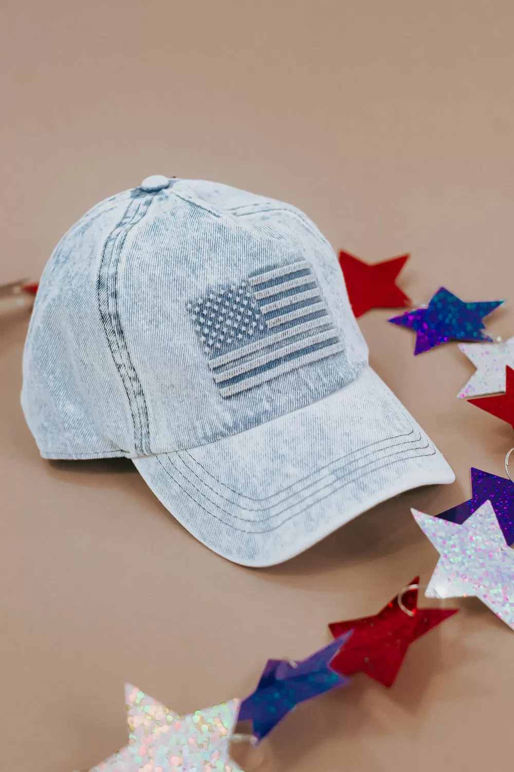 Embossed American Flag Denim Baseball Cap