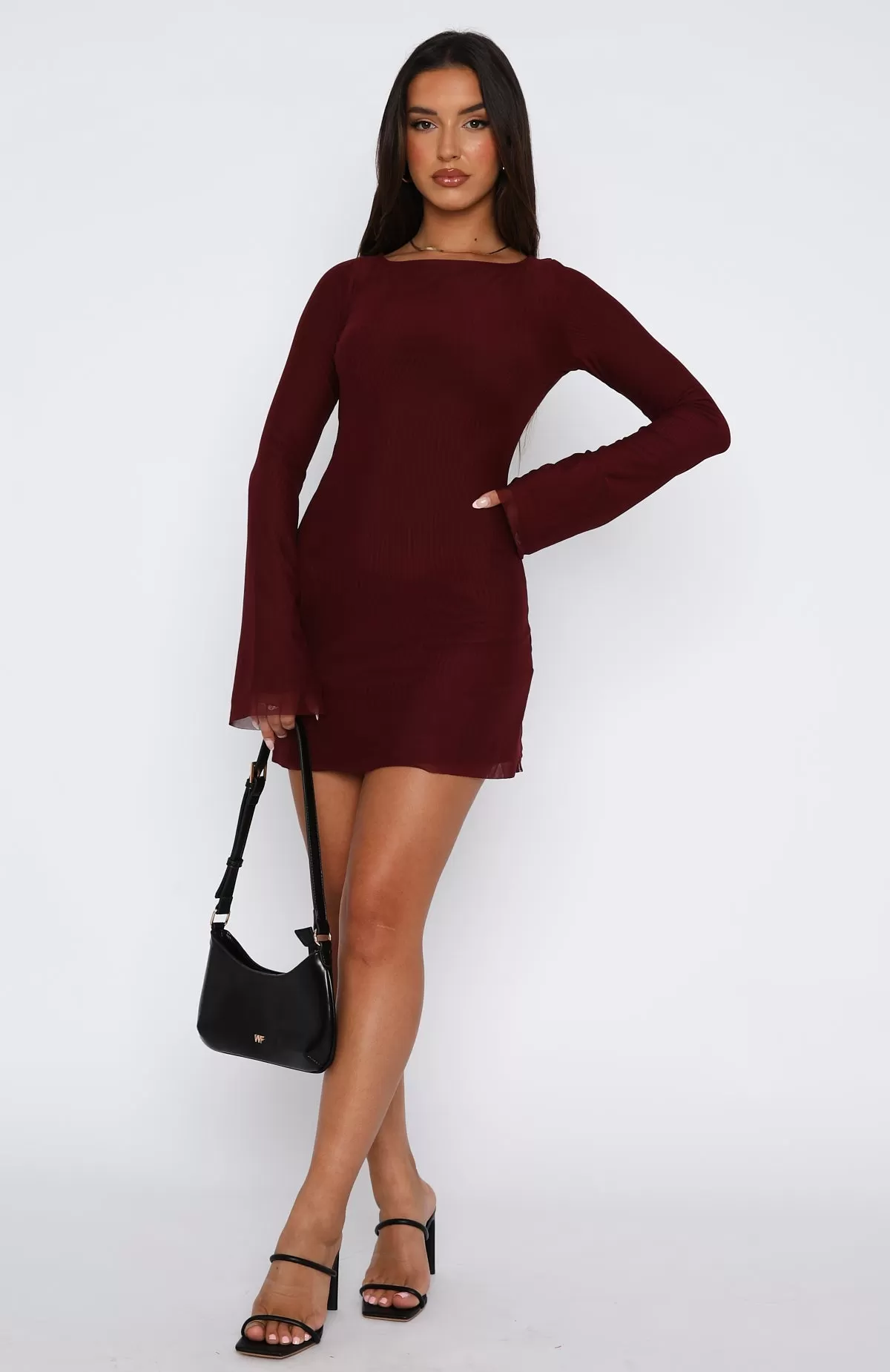 Excuse Me Miss Long Sleeve Mini Dress Wine