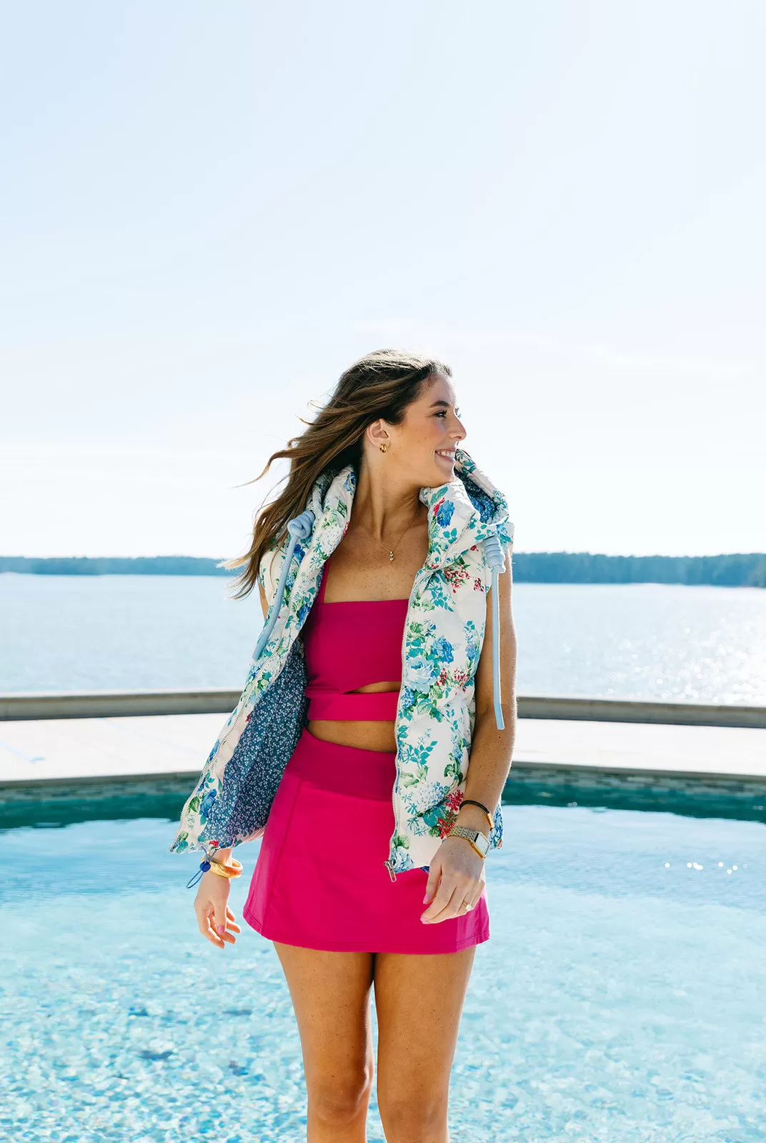 Fancy Florals Puffer Vest - Blue