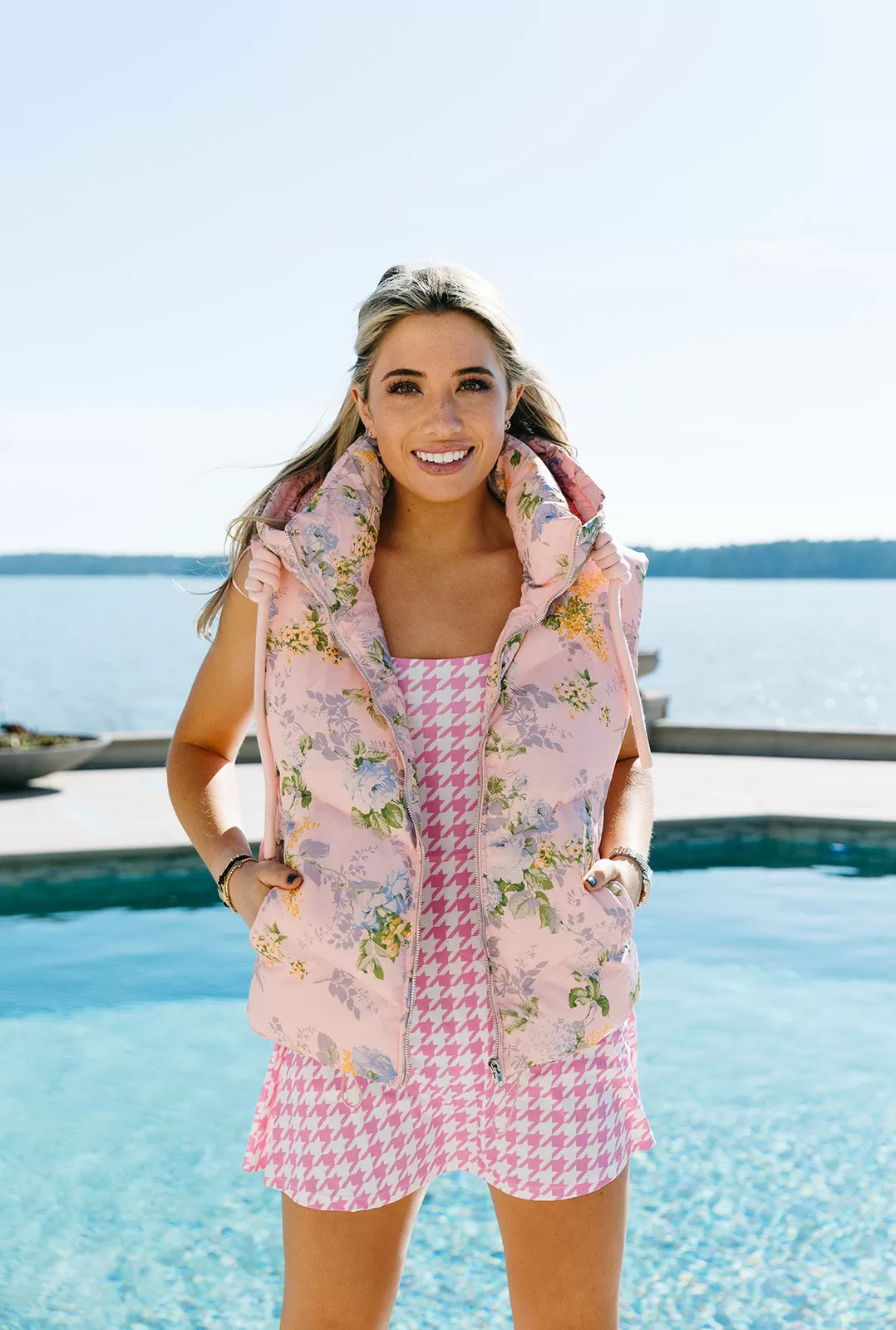 Fancy Florals Puffer Vest - Pink