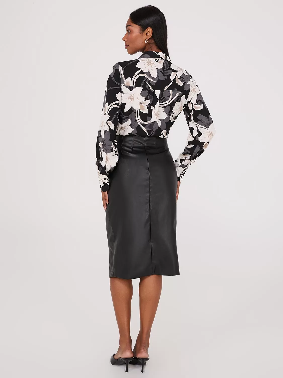 Faux Leather Front Wrap Pencil Skirt