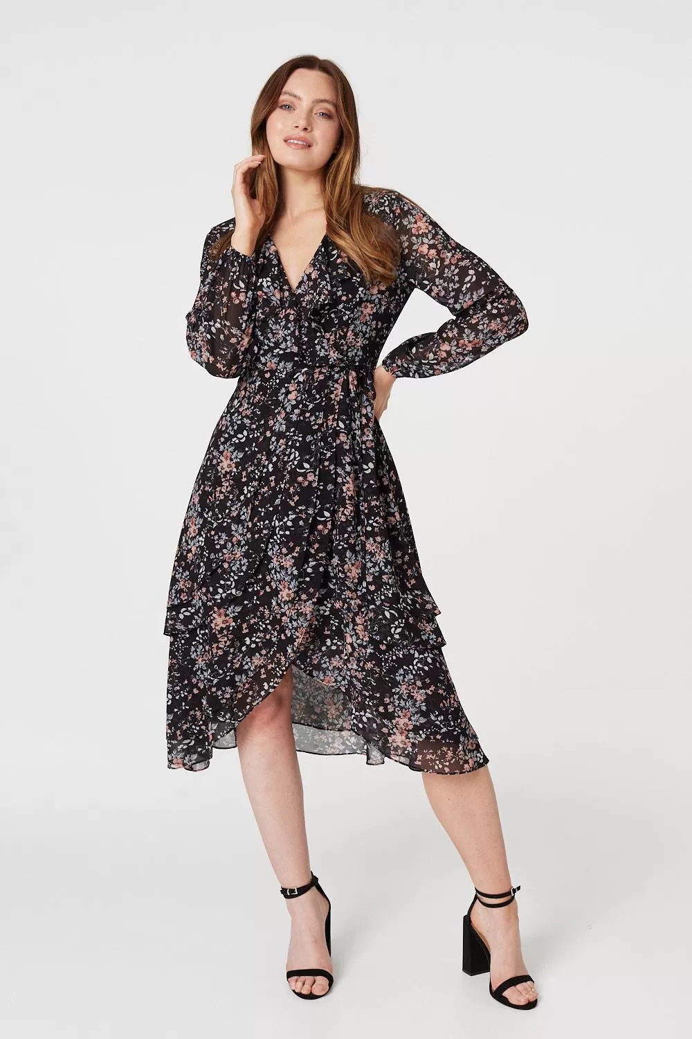 Floral High Low Wrap Midi Dress