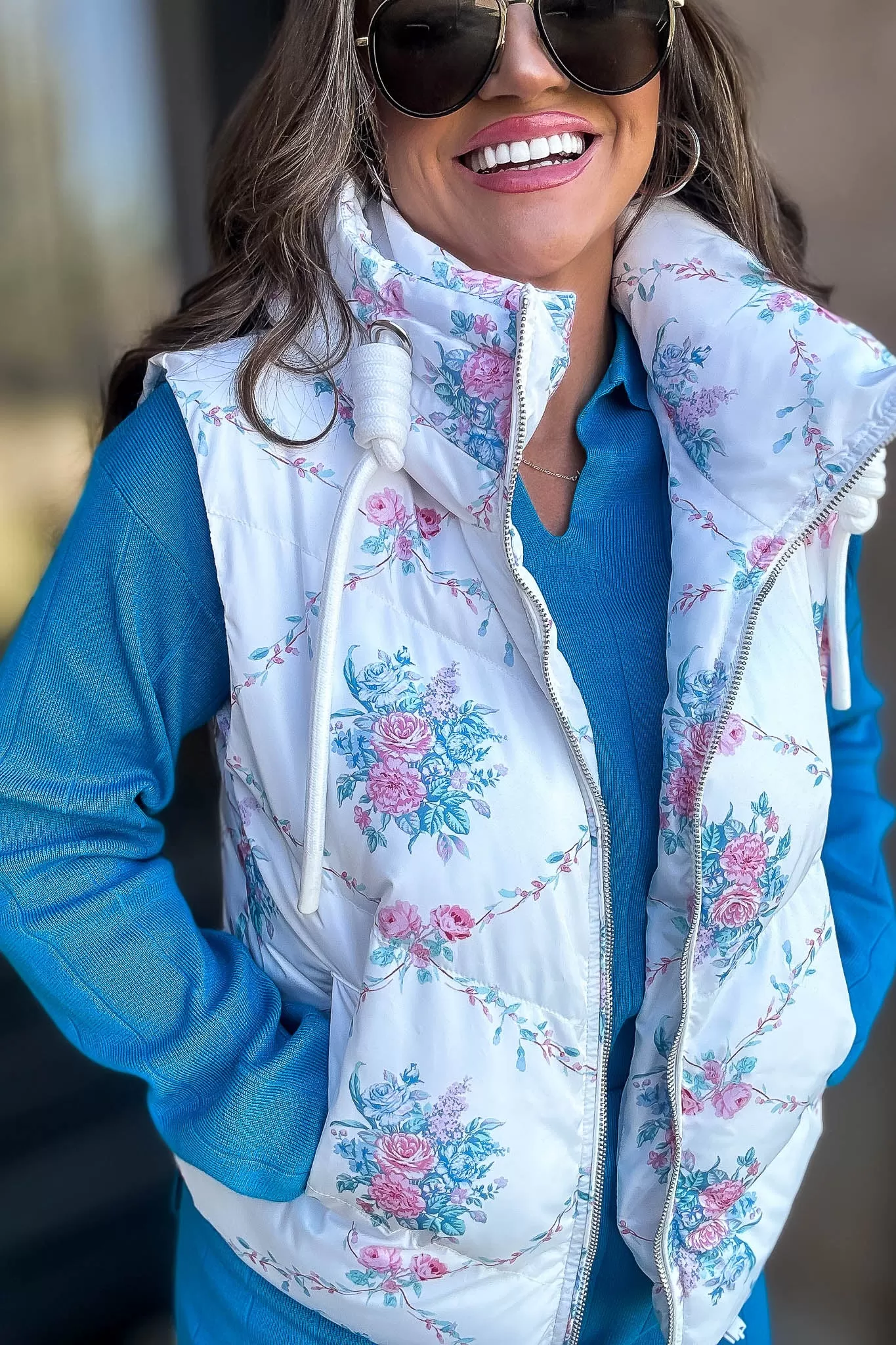 Floral Ivory Pebbled Puffer Vest