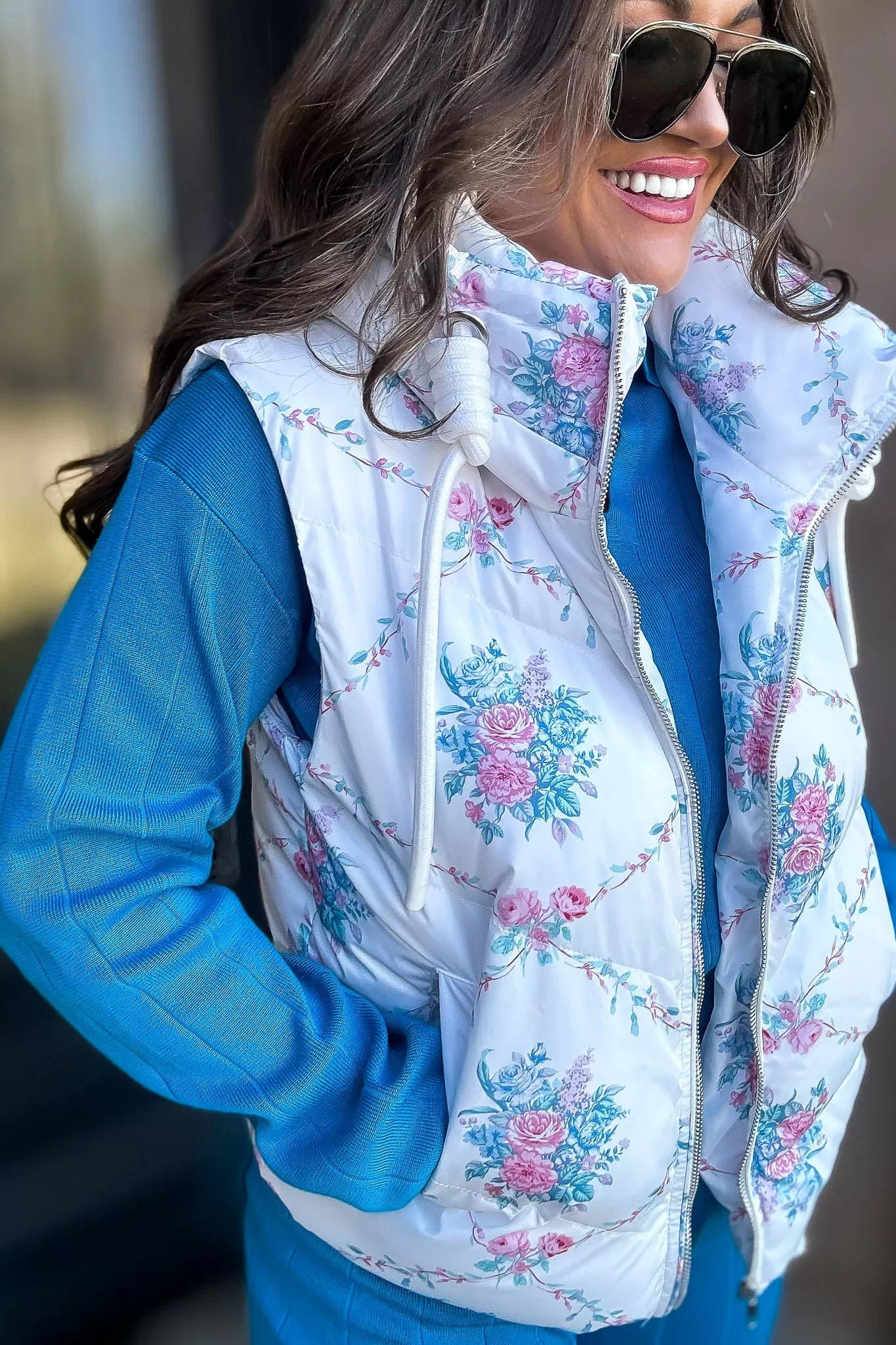 Floral Ivory Pebbled Puffer Vest