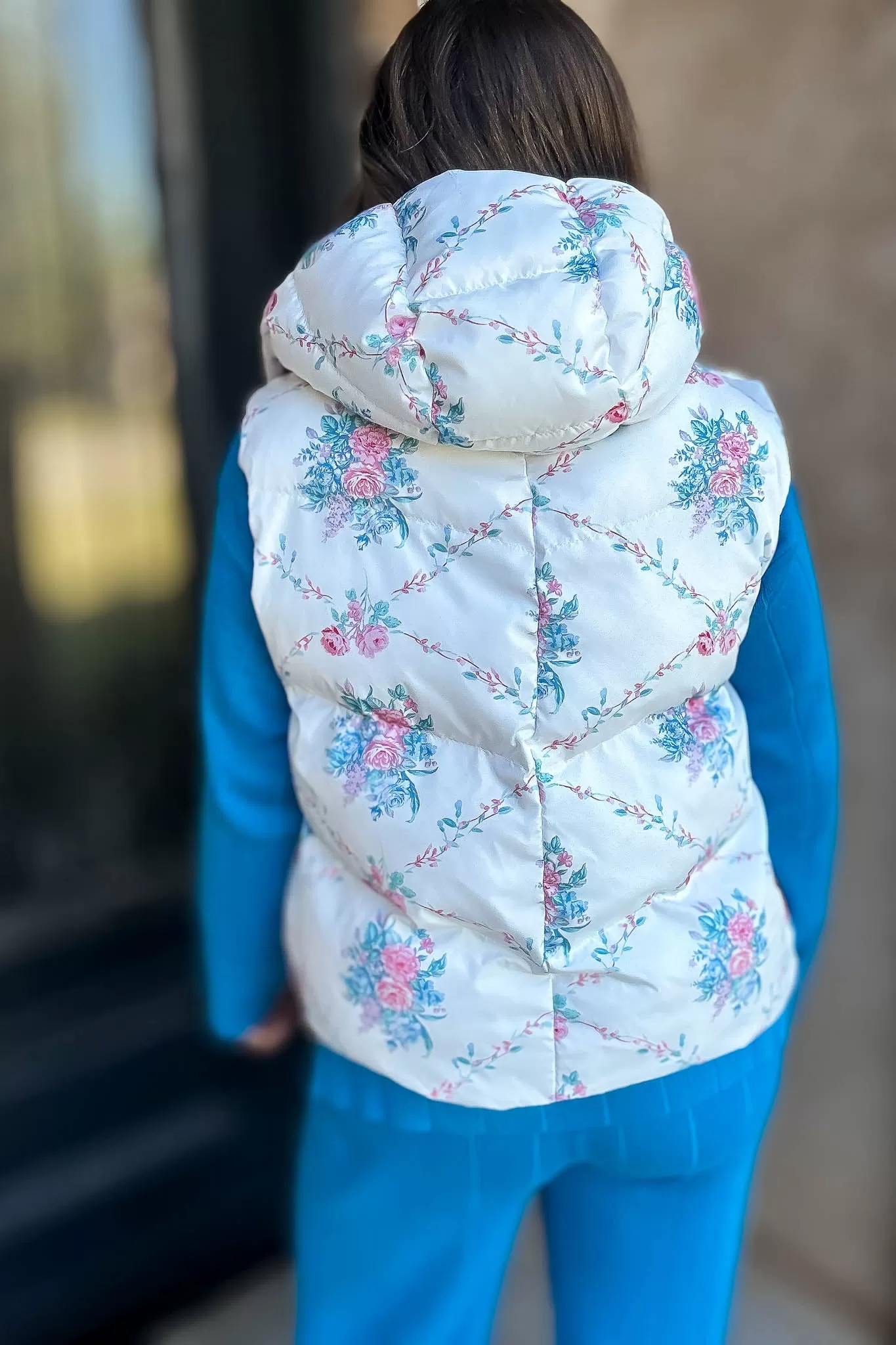 Floral Ivory Pebbled Puffer Vest