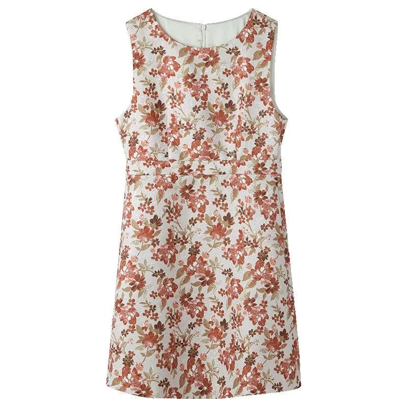 Floral Jacquard Vest Dress