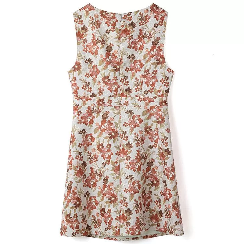 Floral Jacquard Vest Dress