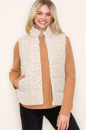 Floral Puffer Vests - 2 Colors!