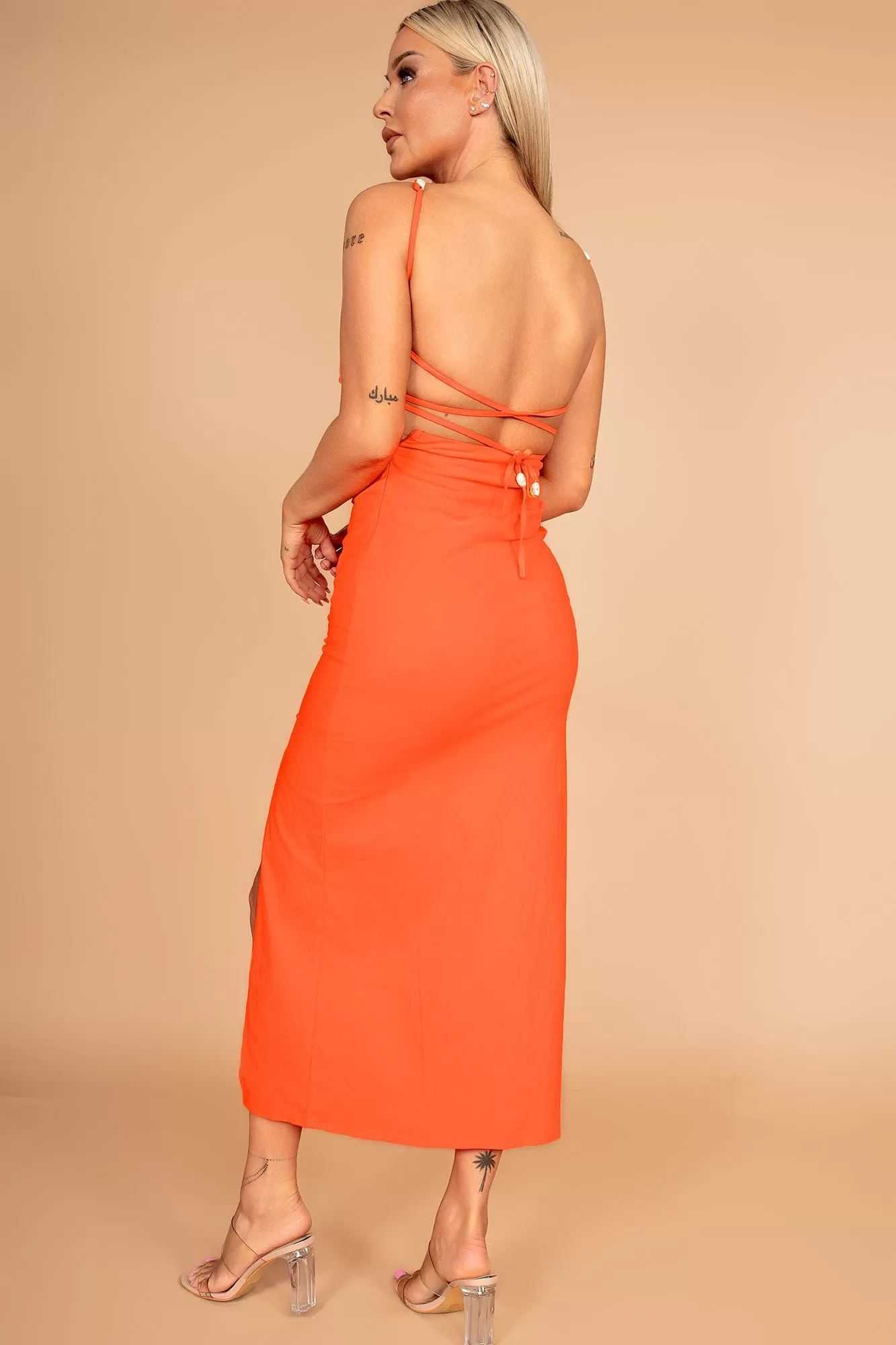 Florie Orange Tie Back Dress