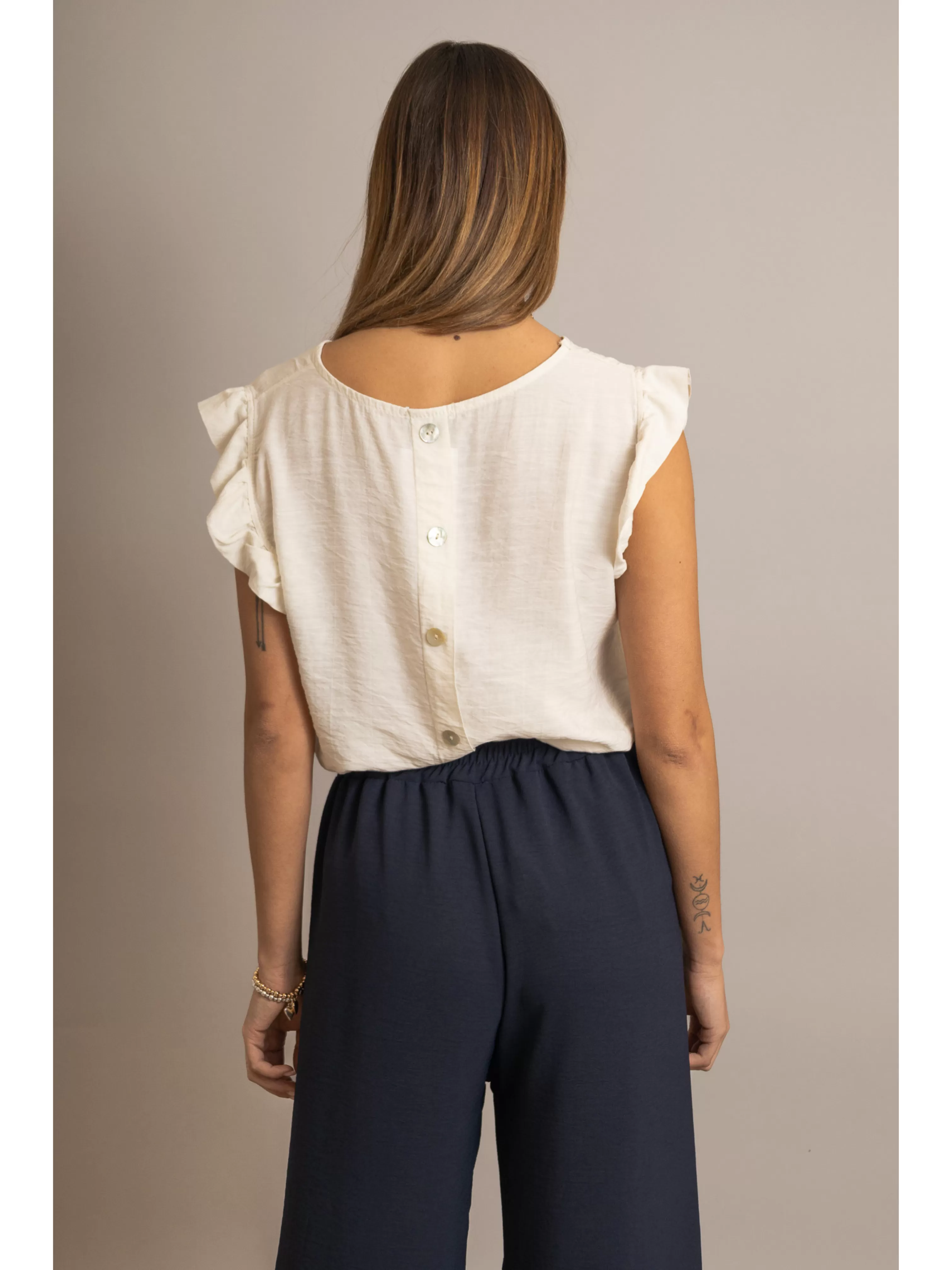 Frill Sleeve Button Back Top