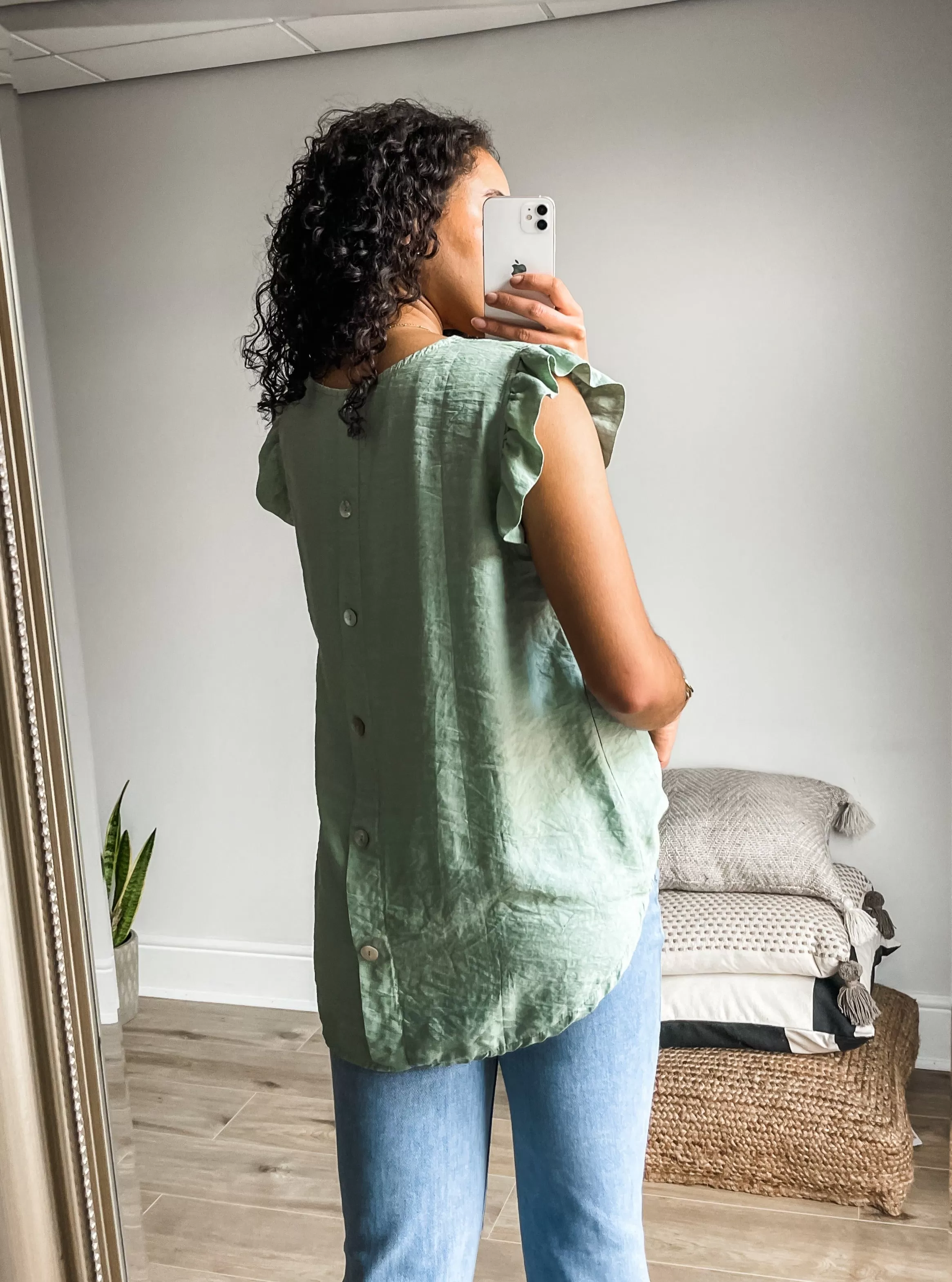 Frill Sleeve Button Back Top