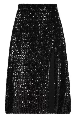 Front Slit Sequin Embroidered Skirt