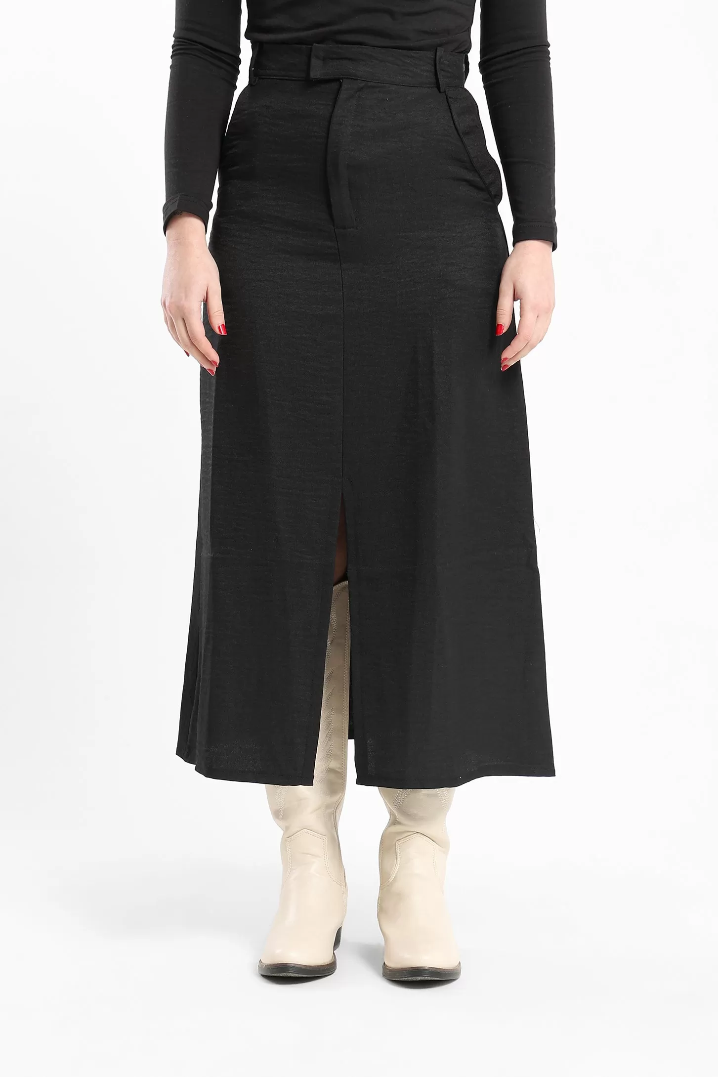 Front Slit Skirt - Black