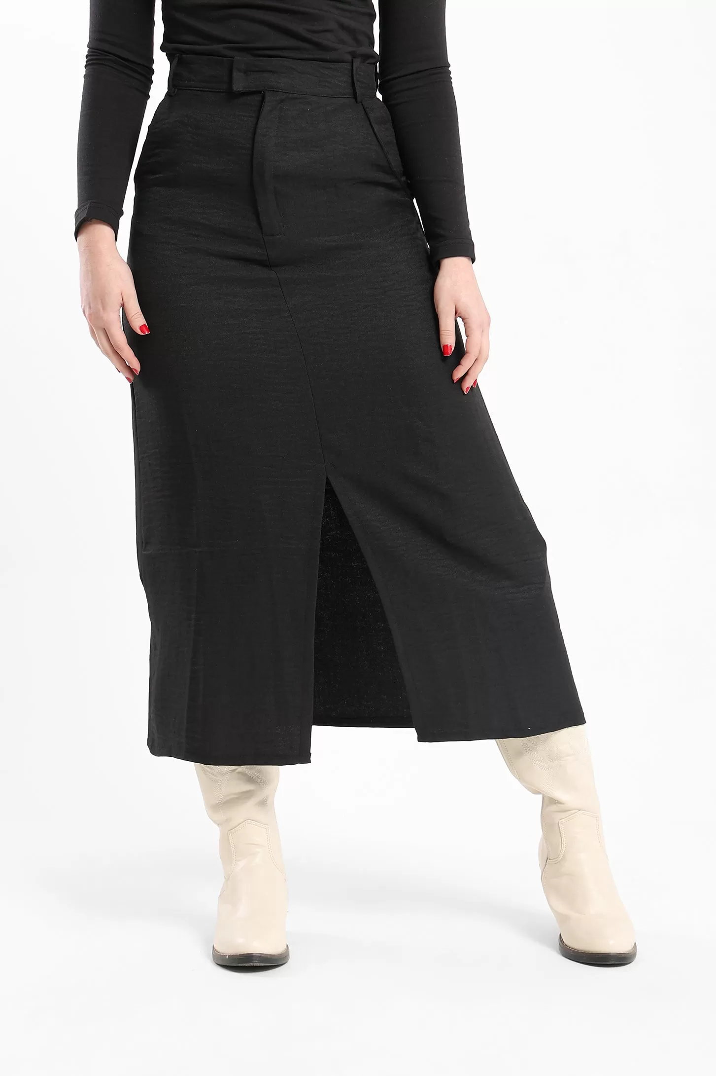 Front Slit Skirt - Black