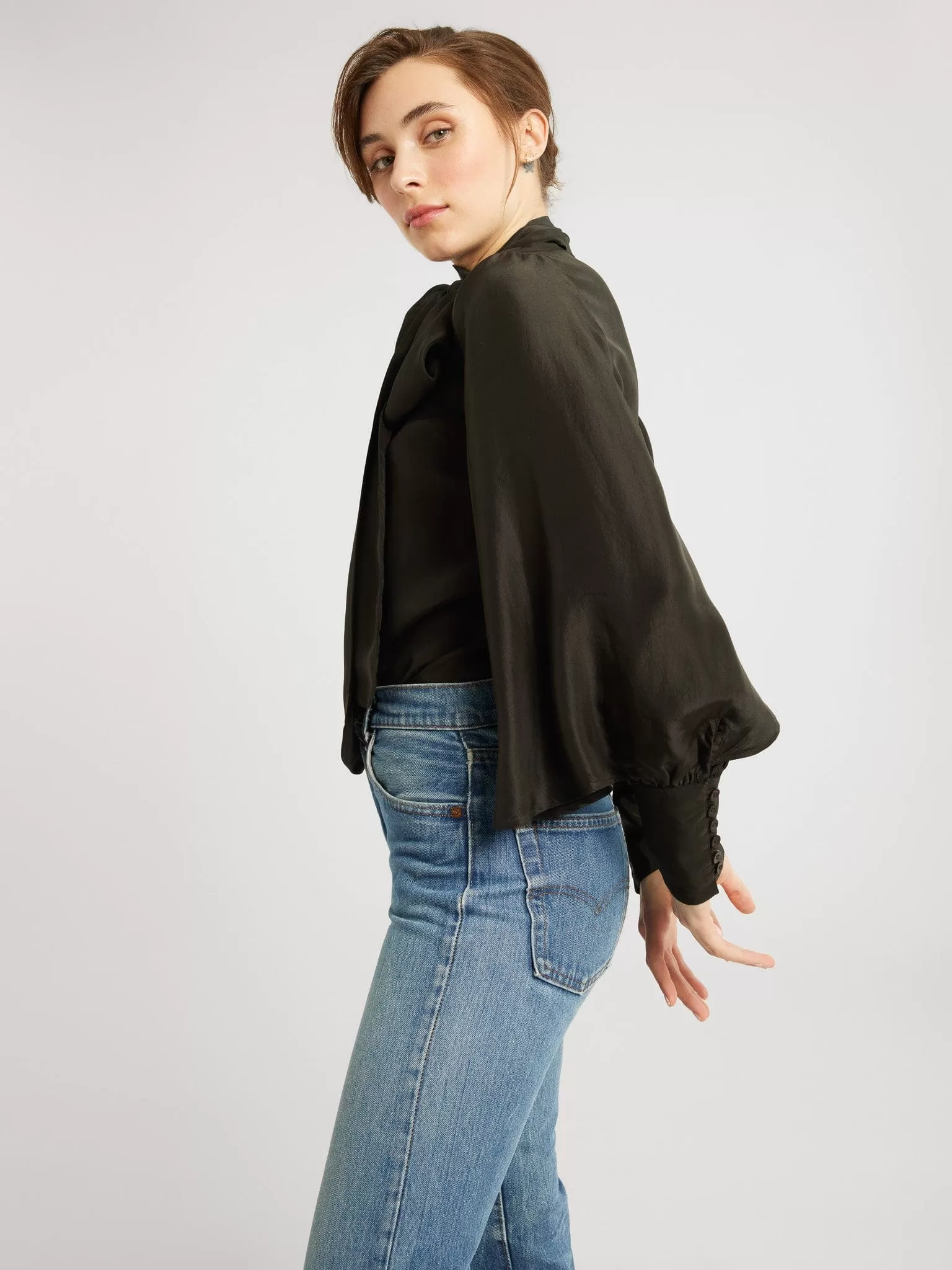 Gigi Top in Black Washed Silk