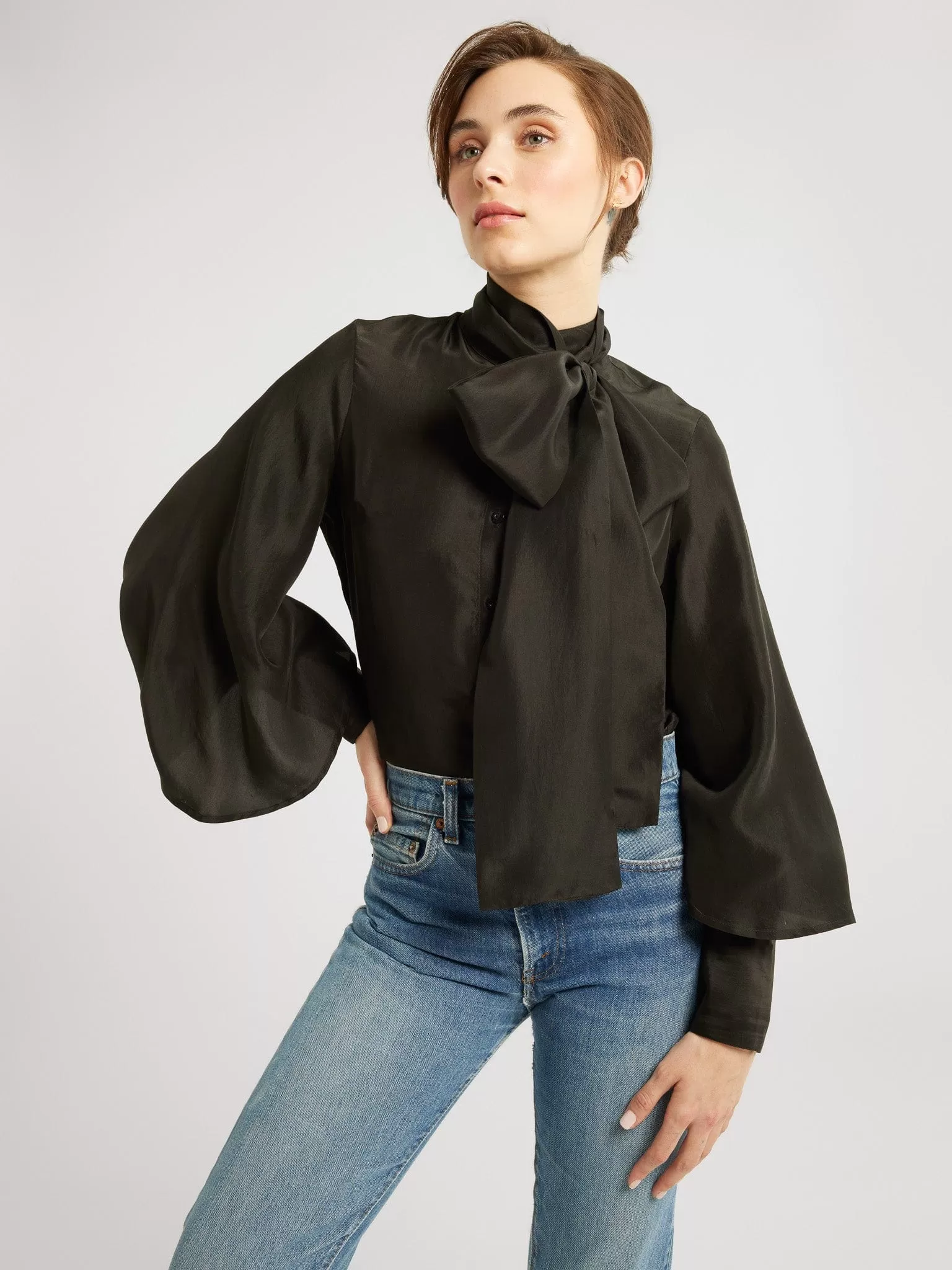 Gigi Top in Black Washed Silk