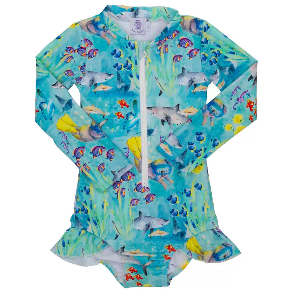 Great Barrier Reef Girls Long Sleeve Zip Swimmers