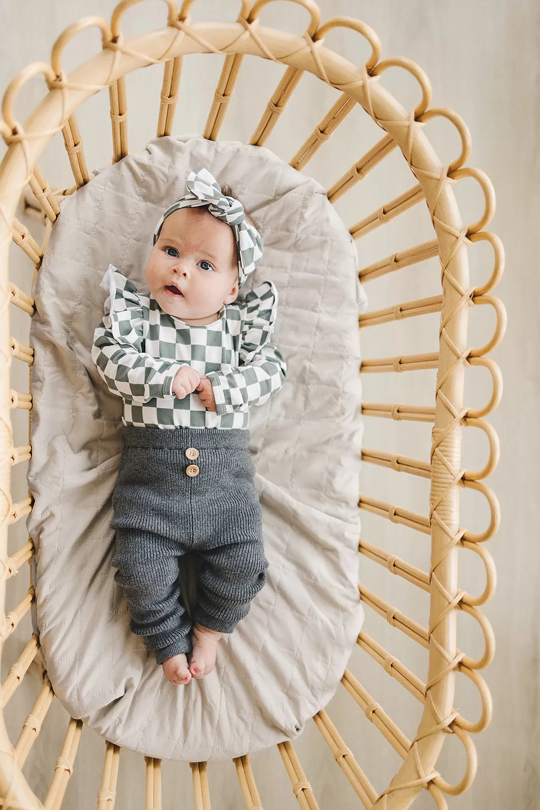 Green Checkered Ruffle Sleeve Bodysuit