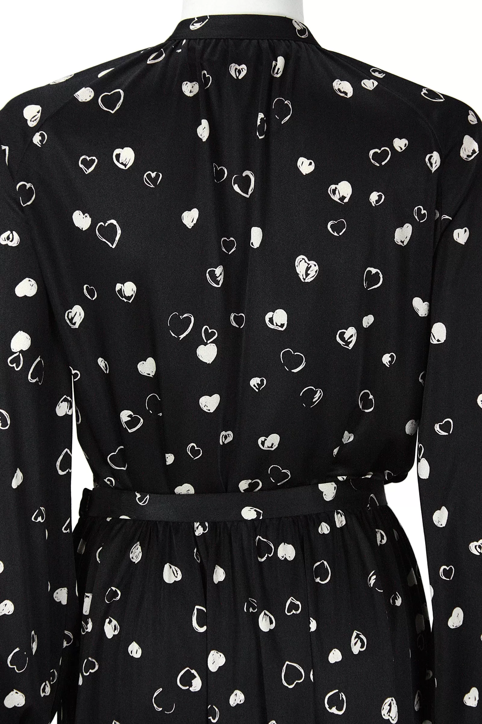 HALSTON 1970s Black and White Hearts Blouse and Skirt Set