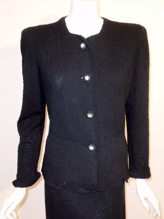 HATTIE CARNEGIE 1940s 2 pc Black Boucle Knit Skirt Suit