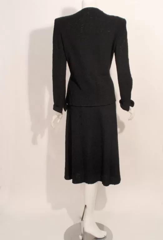 HATTIE CARNEGIE 1940s 2 pc Black Boucle Knit Skirt Suit