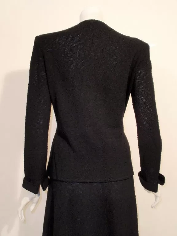 HATTIE CARNEGIE 1940s 2 pc Black Boucle Knit Skirt Suit