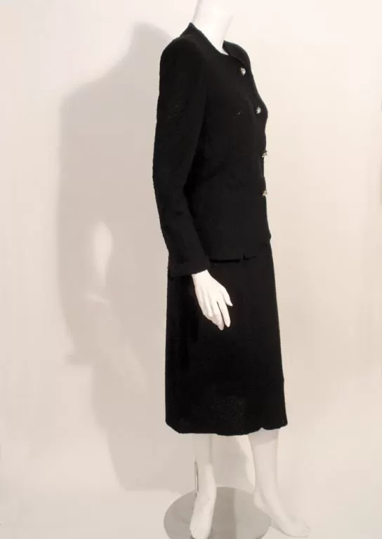 HATTIE CARNEGIE 1940s 2 pc Black Boucle Knit Skirt Suit