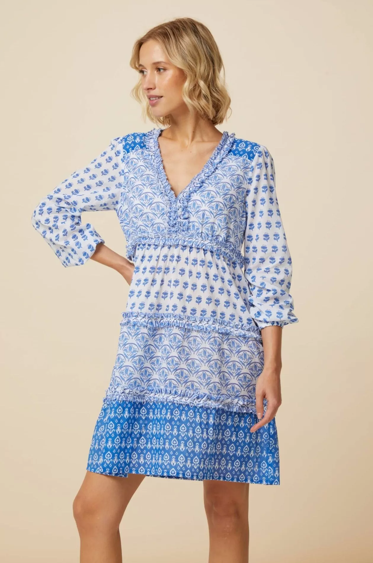 Henrietta Dress | Print Mix White/Blue