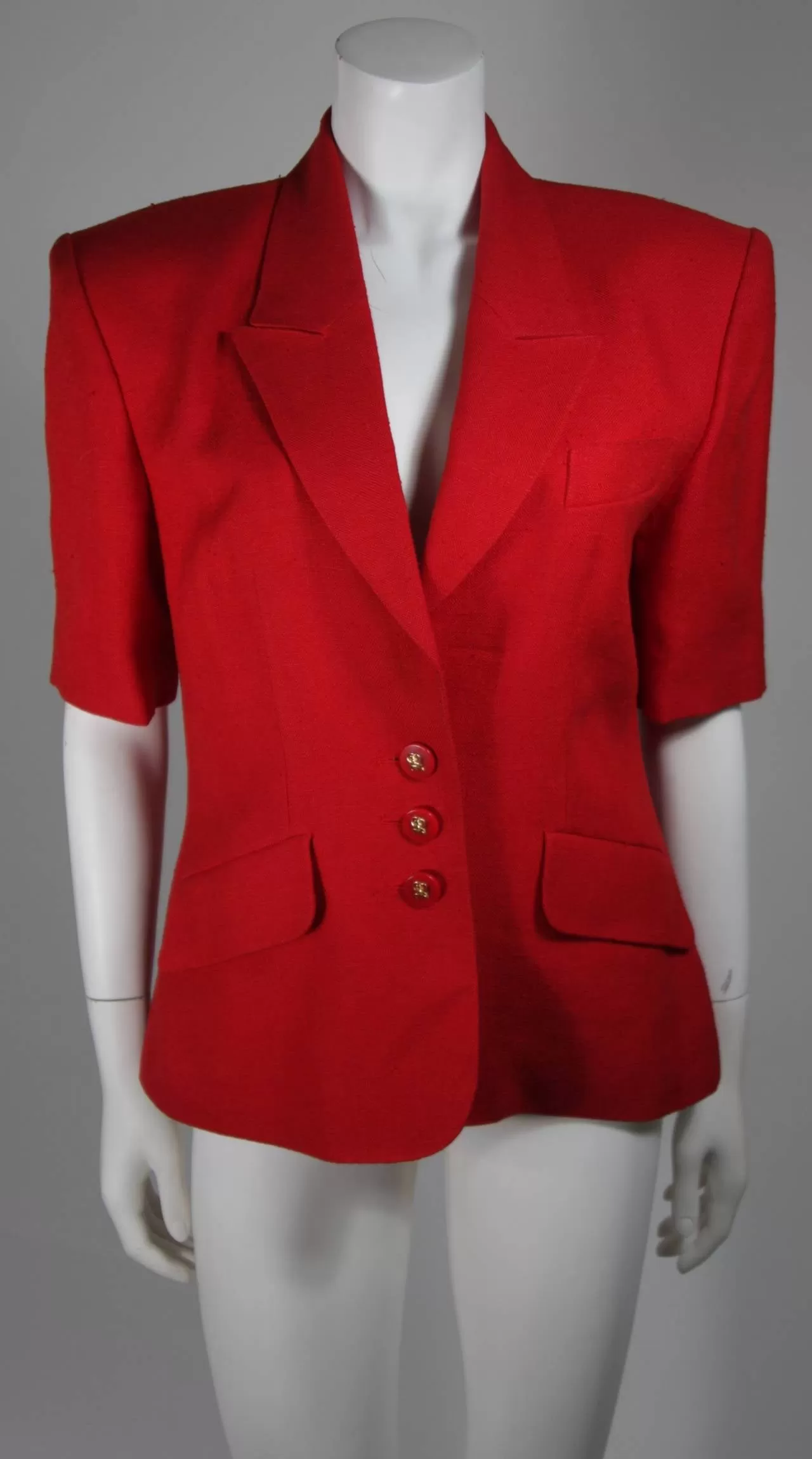 HERMES 2 pc Red Linen Skirt Suit w/ H buttons Size 42