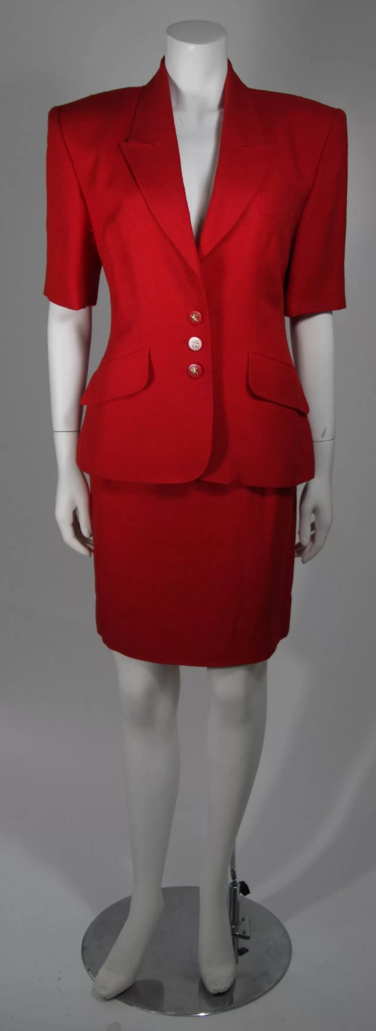 HERMES 2 pc Red Linen Skirt Suit w/ H buttons Size 42