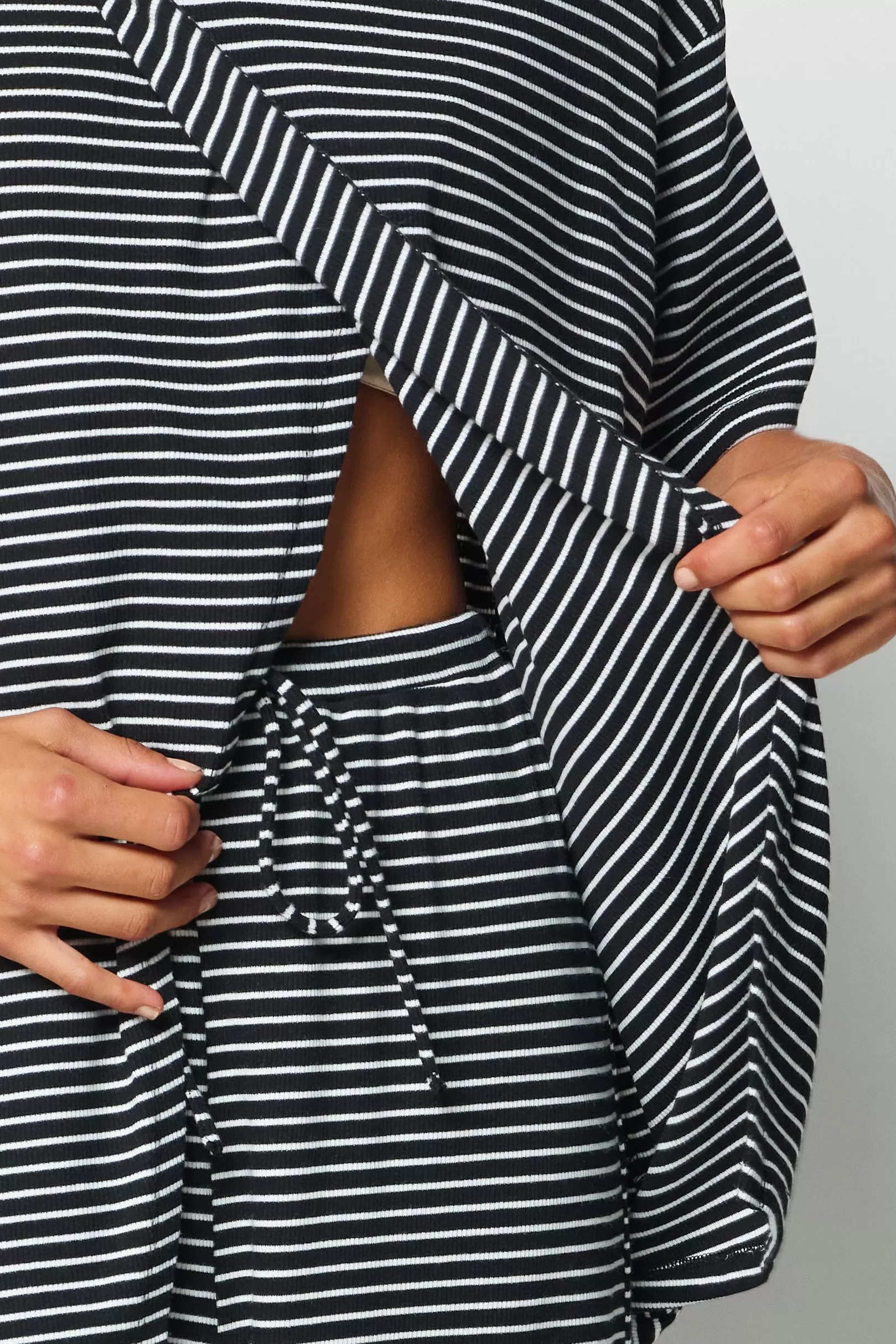 Ivy Stripe Longline Wrap Tee - Black / White