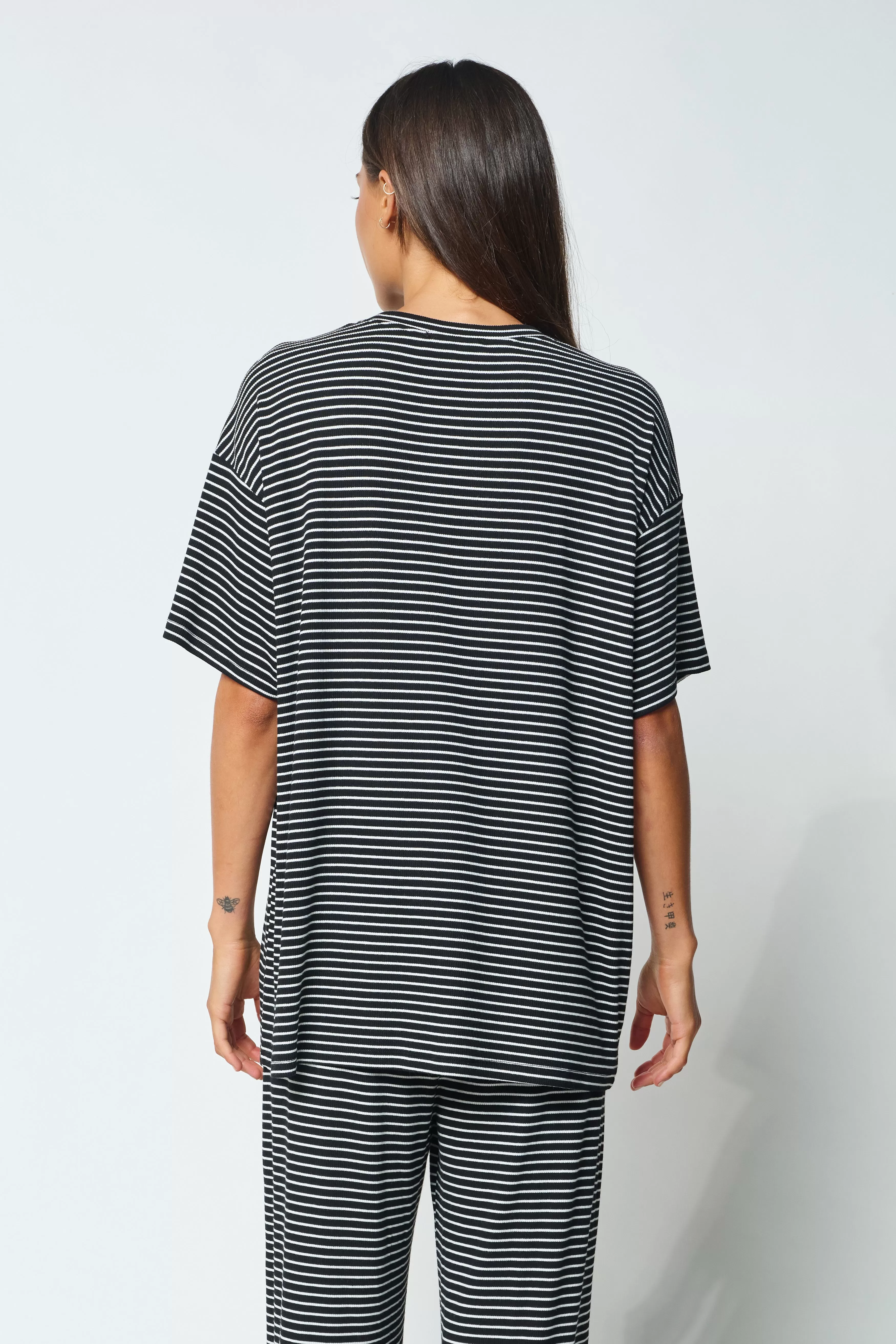 Ivy Stripe Longline Wrap Tee - Black / White