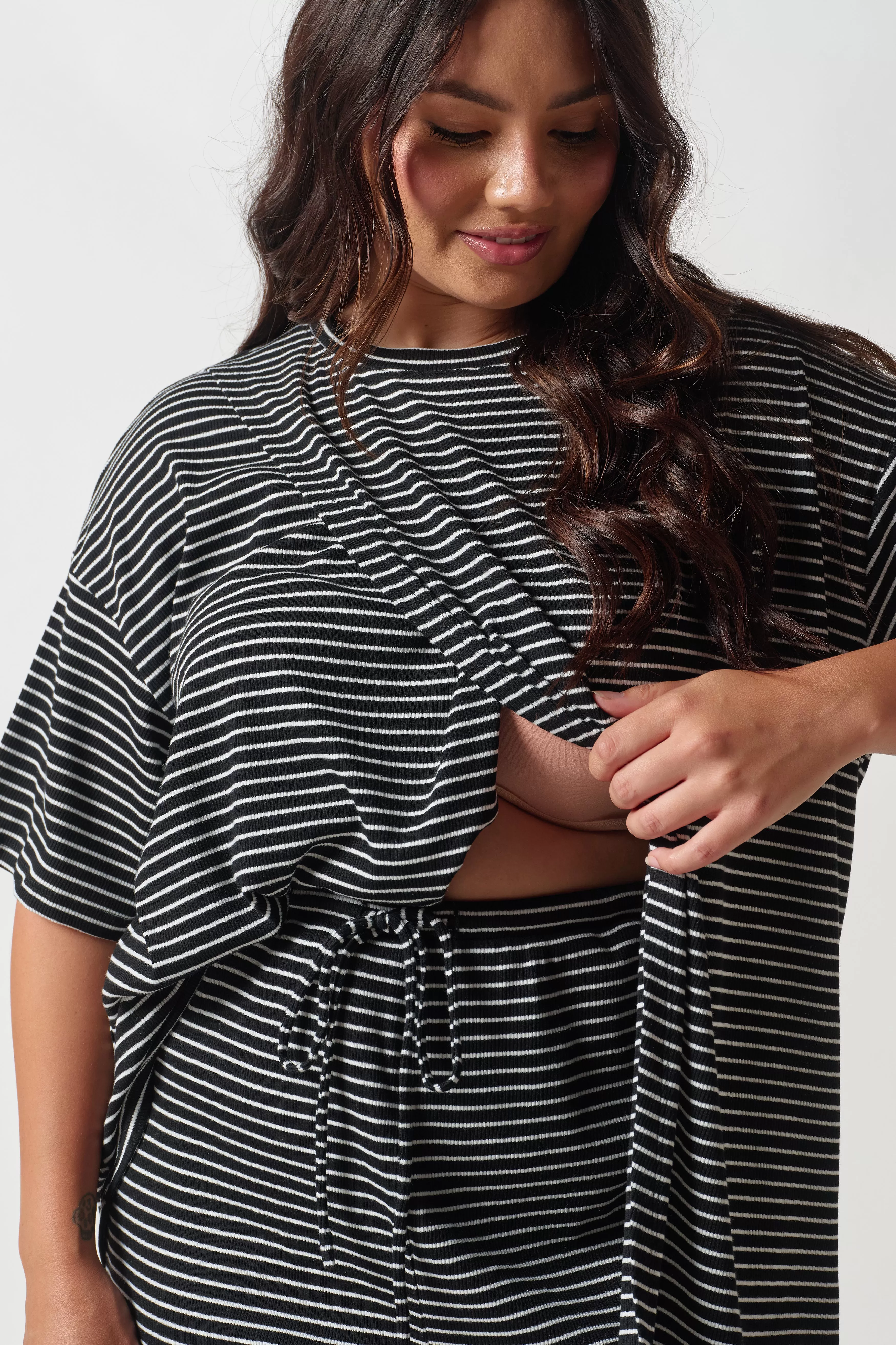 Ivy Stripe Longline Wrap Tee - Black / White