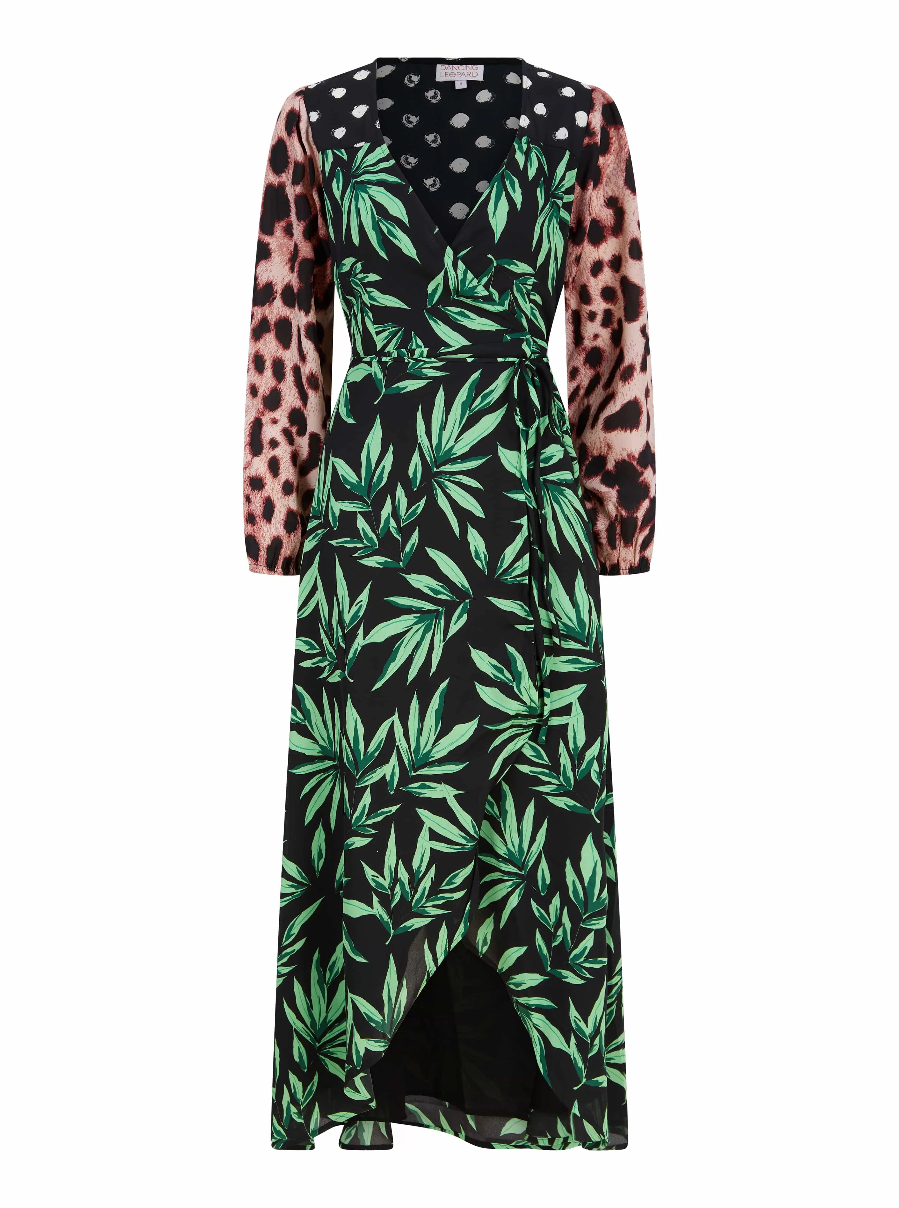 Jagger Maxi Wrap Dress in Tropic Green on Black Mix