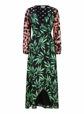 Jagger Maxi Wrap Dress in Tropic Green on Black Mix