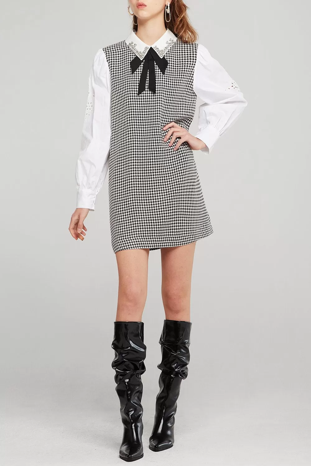 Joyce Jeweled Collar Shirt Dress