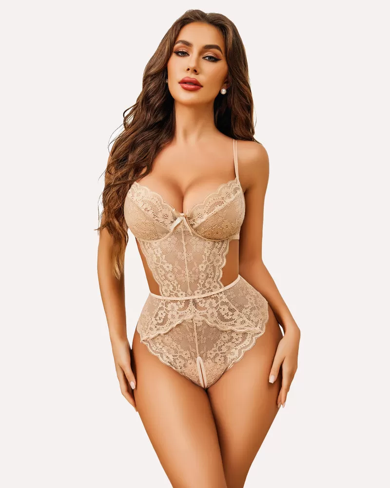 Lace Bodysuit V Neck Cut Out One Piece