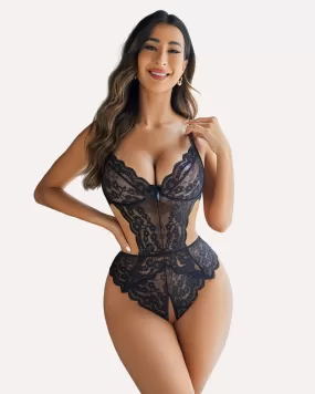 Lace Bodysuit V Neck Cut Out One Piece