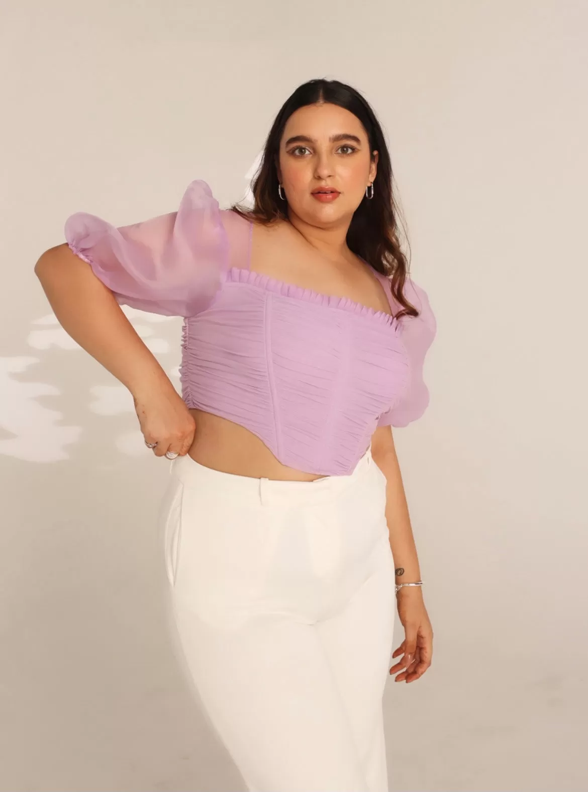 Luna Lavender Puff Sleeve Corset Top