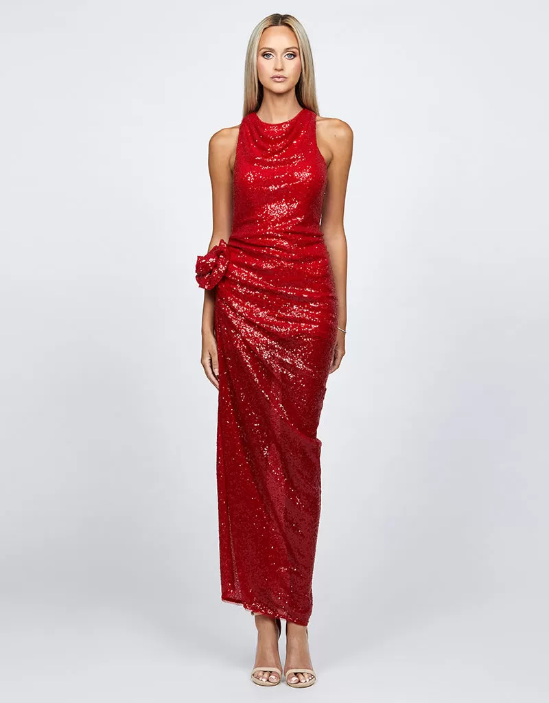 LYRA HALTER NECK RUCHED SEQUIN GOWN B68D11L