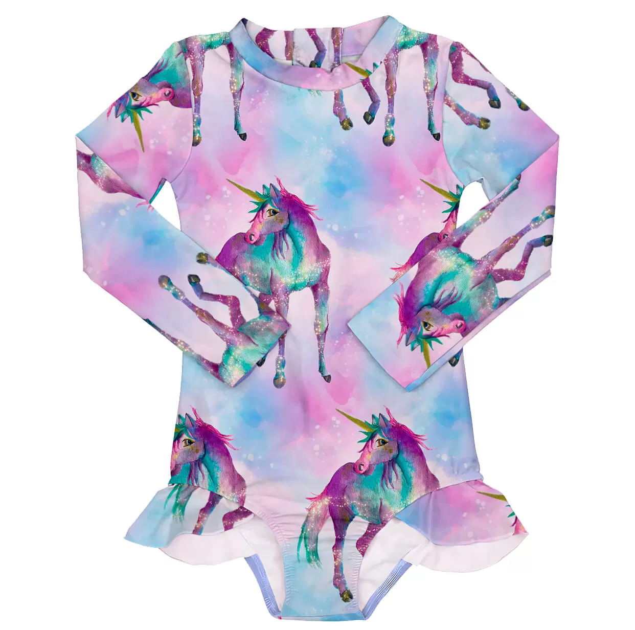 Magical Unicorn Girls Long Sleeve Back Zip Swimmers