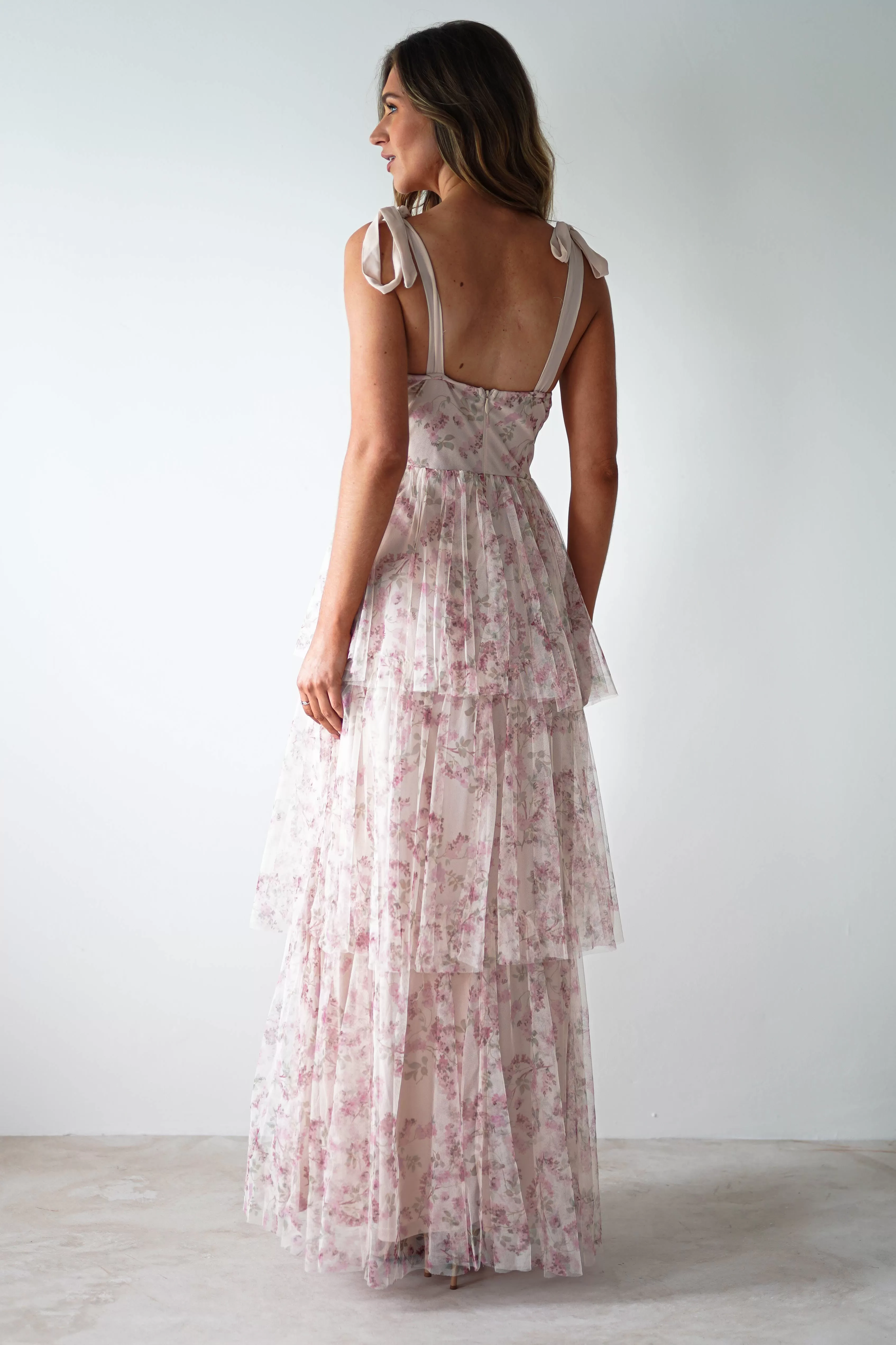 Maribella Tulle Floral Maxi Dress | Cream